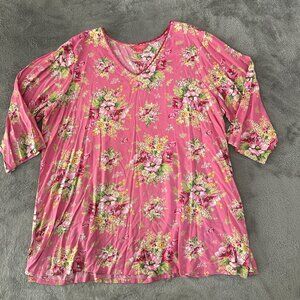 April Cornell Pink Floral Popover Blouse Shirt Women's 1X 1